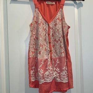 Salmon tank top with lace detailing